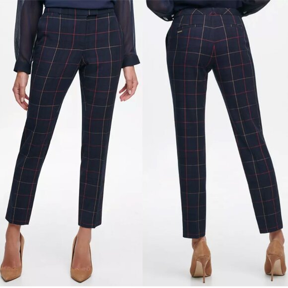 NWT TOMMY HILFIGER Radcliffe Pant Windowpant Plaid Ankle Slim Leg Navy Size 14 - Picture 1 of 12